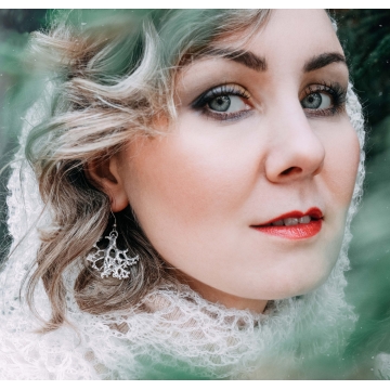 Winter lace - silver-plated lichen - earrings