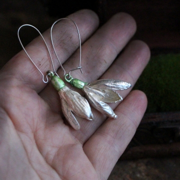 Silver-plated snowdrop - earrings